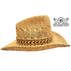 Vintage Biltmore Western Longhorn Hand woven Straw Ranch Wear Hat